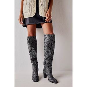 Free People X Vero Cuoio Dakota Over the Knee Boots Snake Print Size 38.5